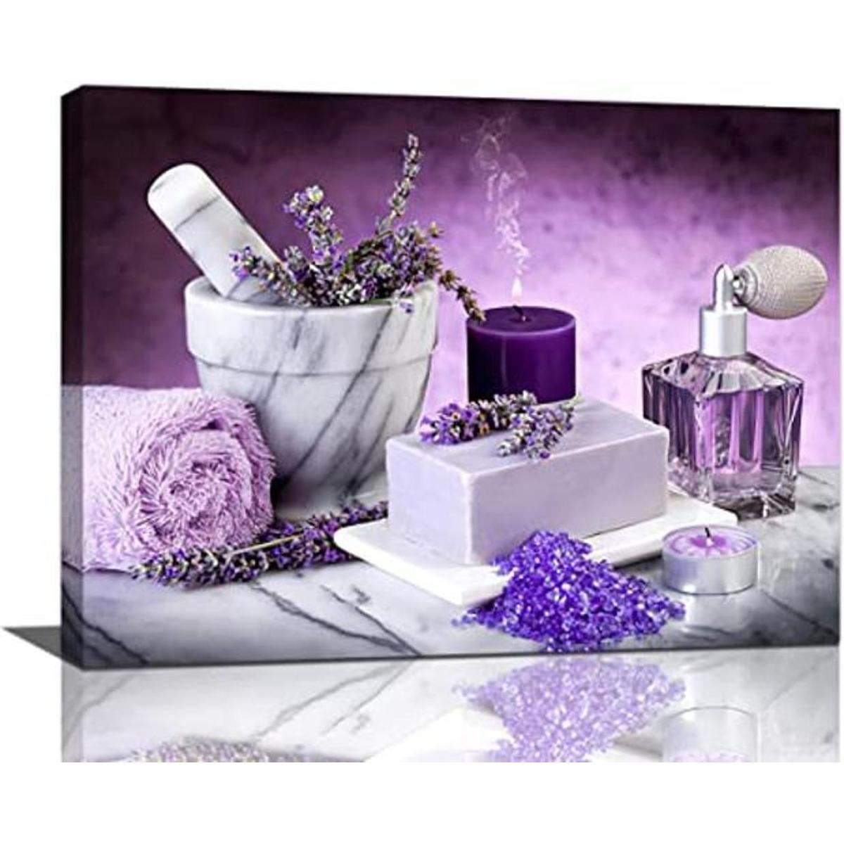 Decoración de baño de lavanda arte de pared velas de