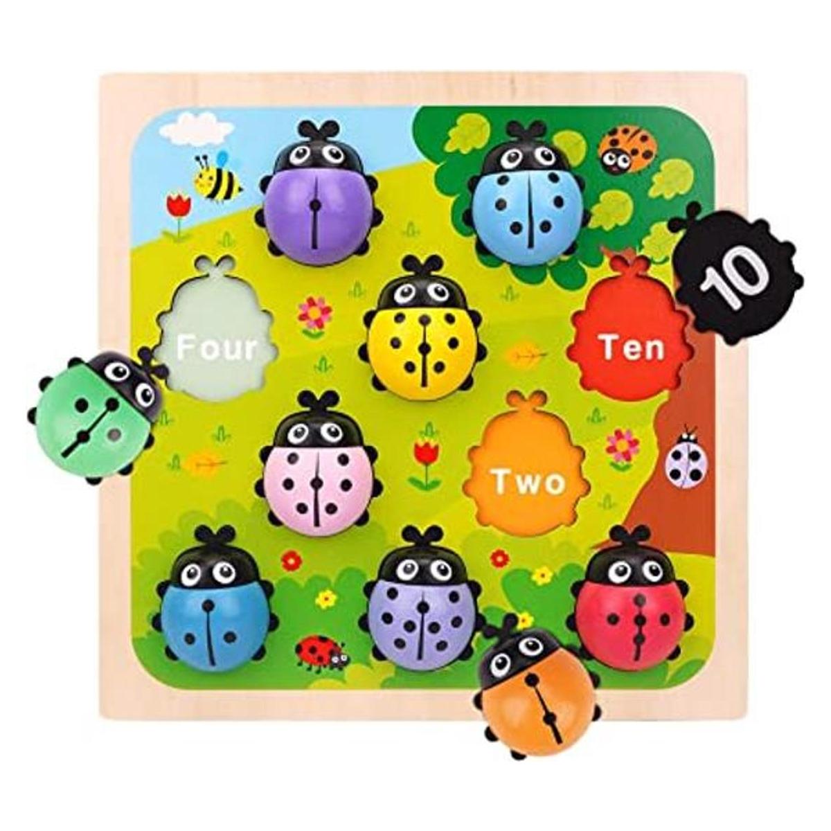 Ladybugs Montessori Juguetes de conteo de madera para