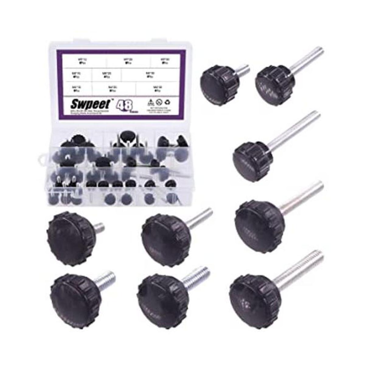 Swpeet 48 piezas de 9 tamaños M4 M5 M6 negro redondo macho
