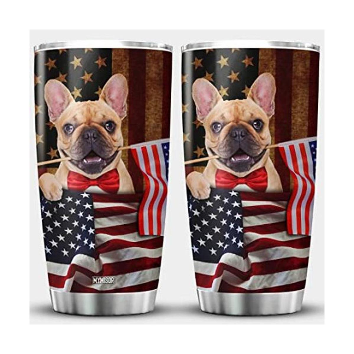 MYMISOR Vaso para perro Frenchie con la bandera