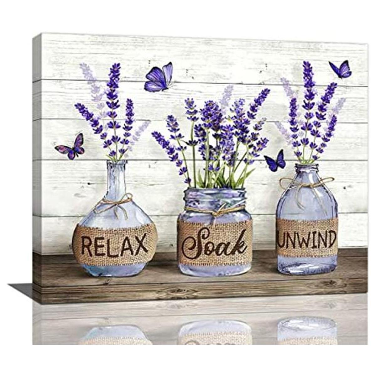 Decoración de baño de granja arte de pared de lavanda