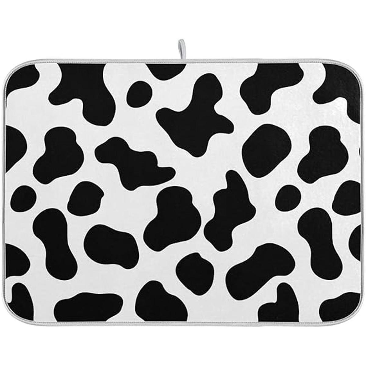 Cow Spots Tapete de secado de platos en blanco y negro de