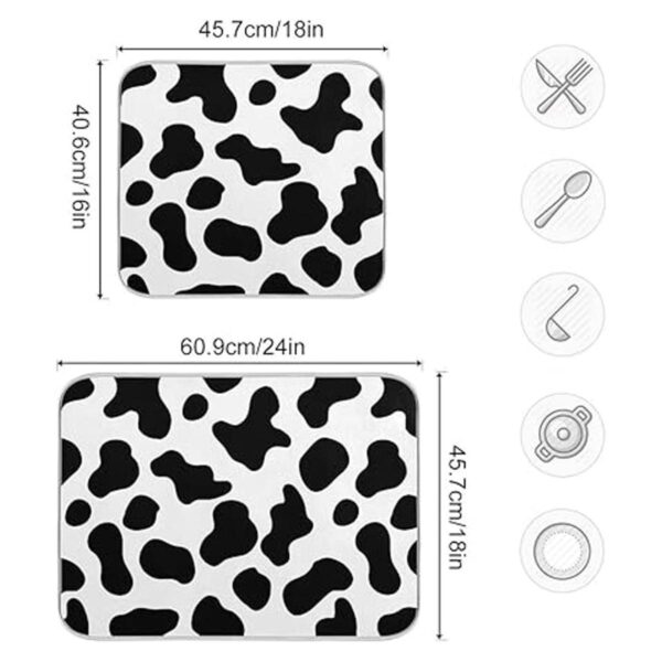 Cow Spots Tapete de secado de platos en blanco y negro de_3