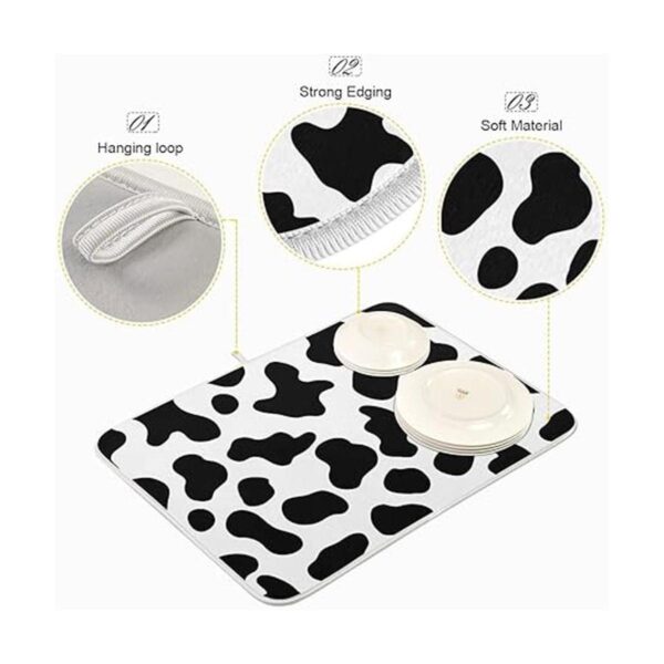 Cow Spots Tapete de secado de platos en blanco y negro de_4