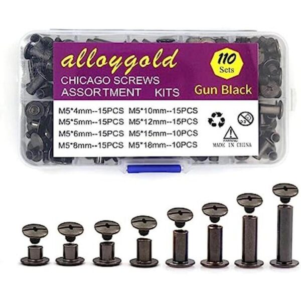 ALLOYGOLD Juego de 110 juegos de tornillos negros Chicago