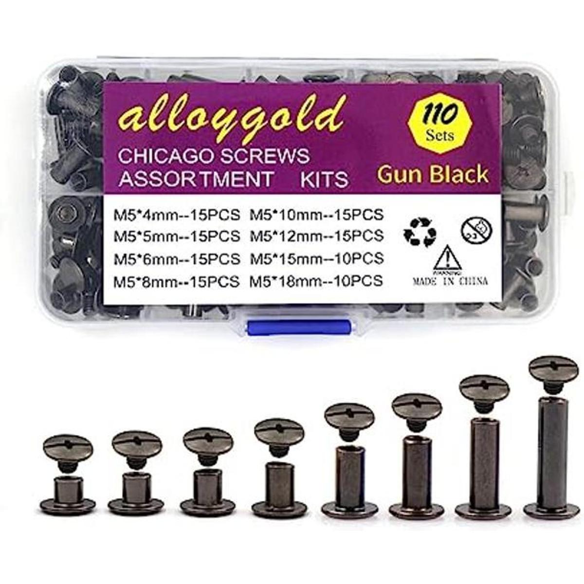ALLOYGOLD Juego de 110 juegos de tornillos negros Chicago
