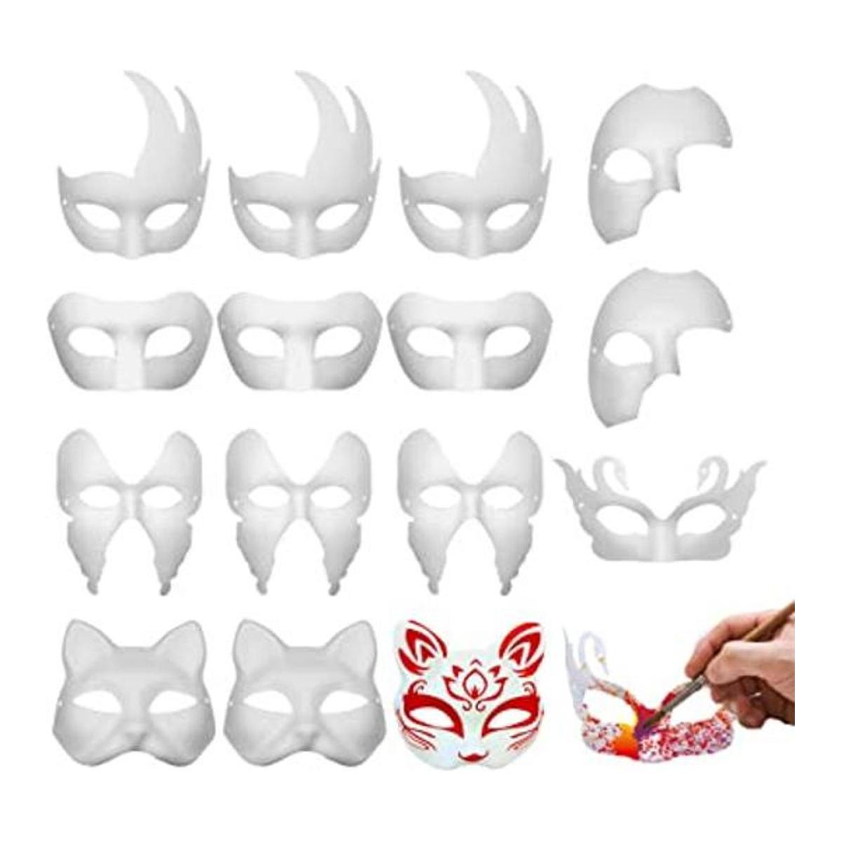 16 máscaras blancas para mascarada de papel pintable