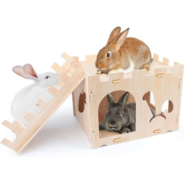 BWOGUE Extra Large Wooden Rabbit Castle Bunny House and