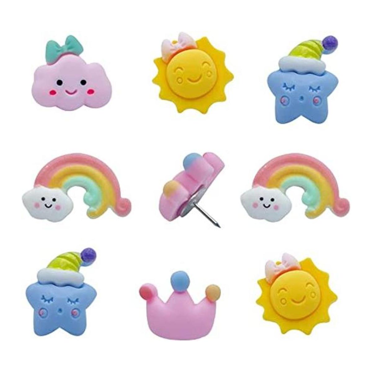 25 Pieces Cute Rainbow Sun Clouds Push Pins Decorative