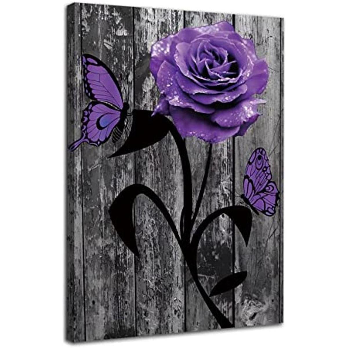 Lienzo decorativo para pared diseño de flores moradas
