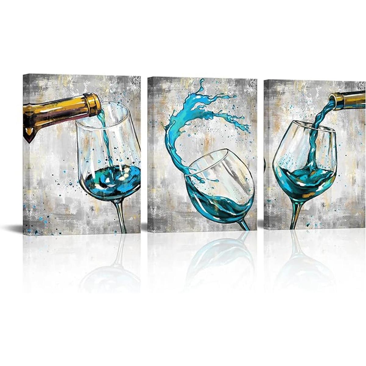 Conipit 3 piezas de arte de pared de vino verde azulado