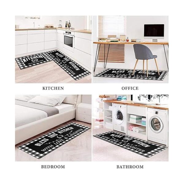 Juego de 2 alfombras de cocina negras y blancas