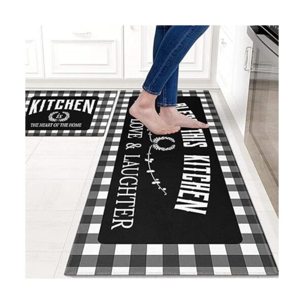 Juego de 2 alfombras de cocina negras y blancas