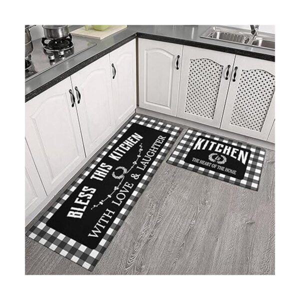 Juego de 2 alfombras de cocina negras y blancas