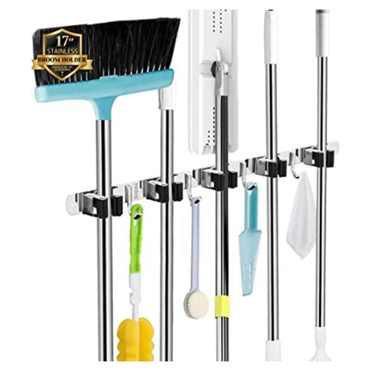 5 Racks and 4 Hooks Mop and Broom Holder Wall Mount Broom