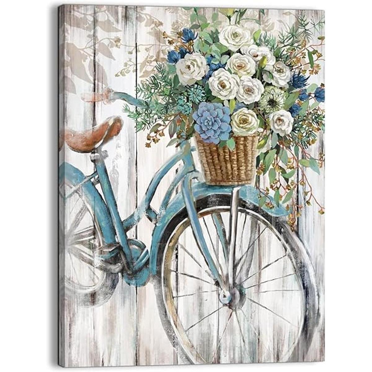 Decoración de pared para baño lienzo azul retro para