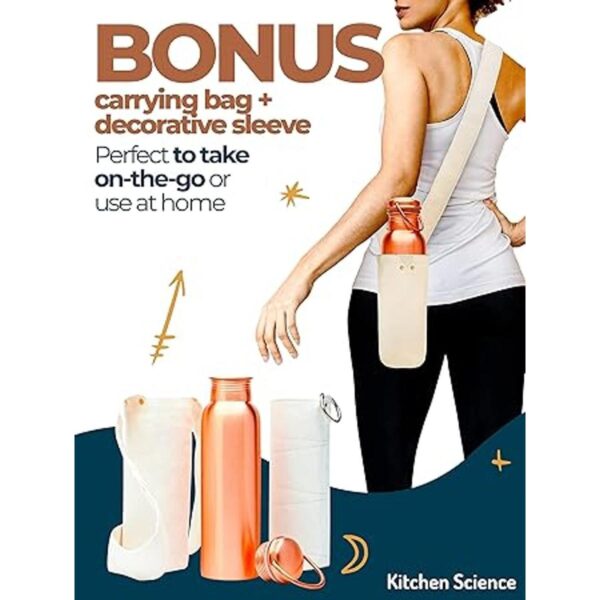 Kitchen Science Botella de agua de cobre con bolsa y funda