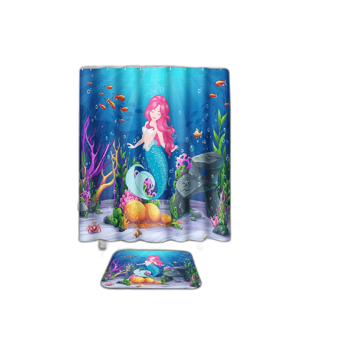 Juegos de baño de sirena con cortina de ducha y alfombras