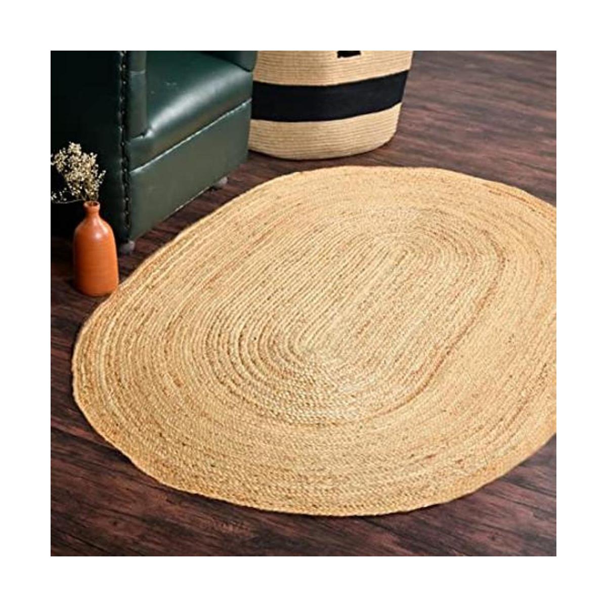 HOMEMONDE Alfombra de yute trenzada pequeña de forma