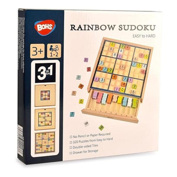 BOHS Juego de mesa de Sudoku de madera arcoíris con cajón_6