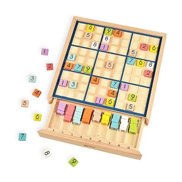 BOHS Juego de mesa de Sudoku de madera arcoíris con cajón_2