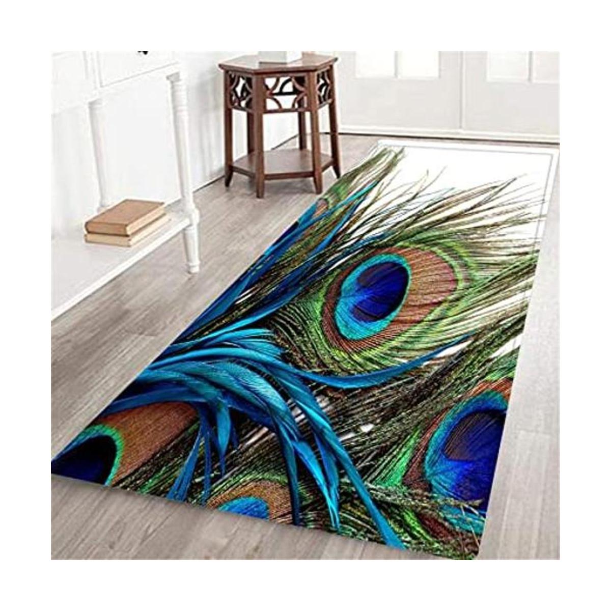 DINJUNA Alfombra larga de plumas de pavo real para