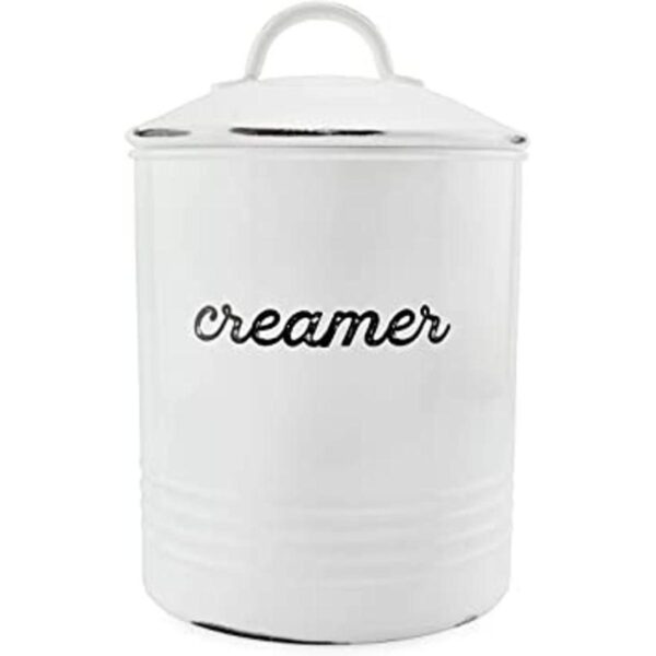 AuldHome Bote de crema blanca esmaltada; estilo rústico