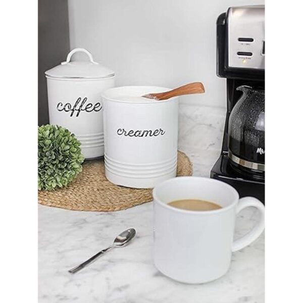 AuldHome Bote de crema blanca esmaltada; estilo rústico