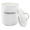 AuldHome Bote de crema blanca esmaltada; estilo rústico