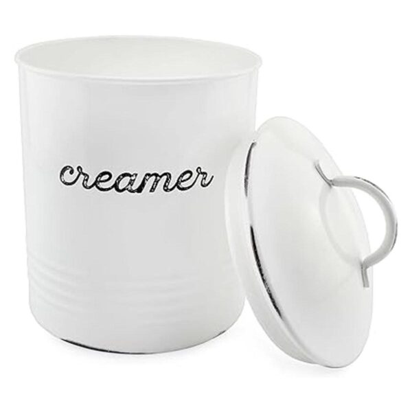 AuldHome Bote de crema blanca esmaltada; estilo rústico