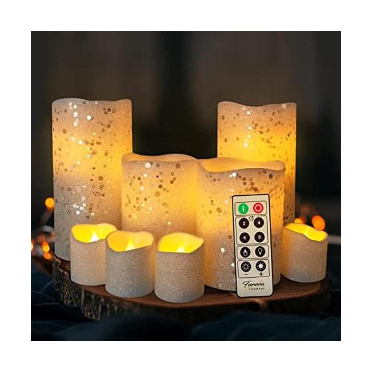 Furora LIGHTING Velas blancas con purpurina funcionan con