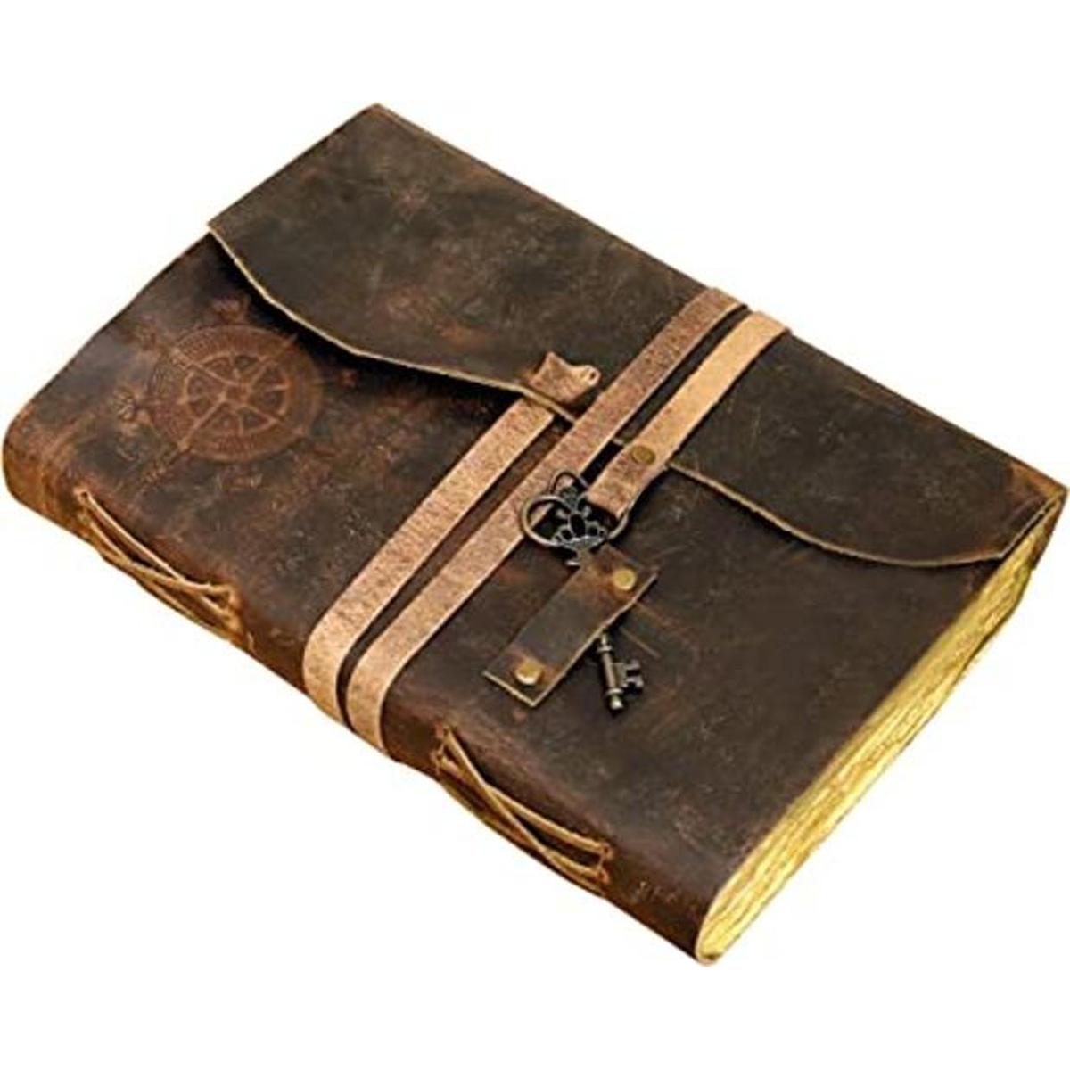 C CUERO Diario de cuero vintage con brújula antiguo