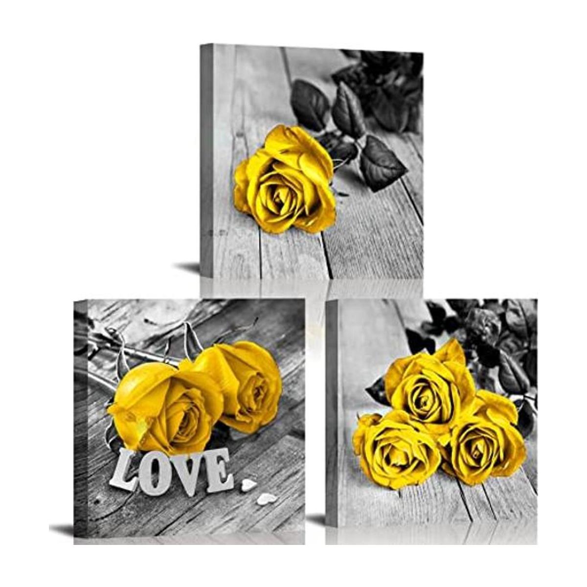 Arte de pared de flores amarillas y grises accesorios de