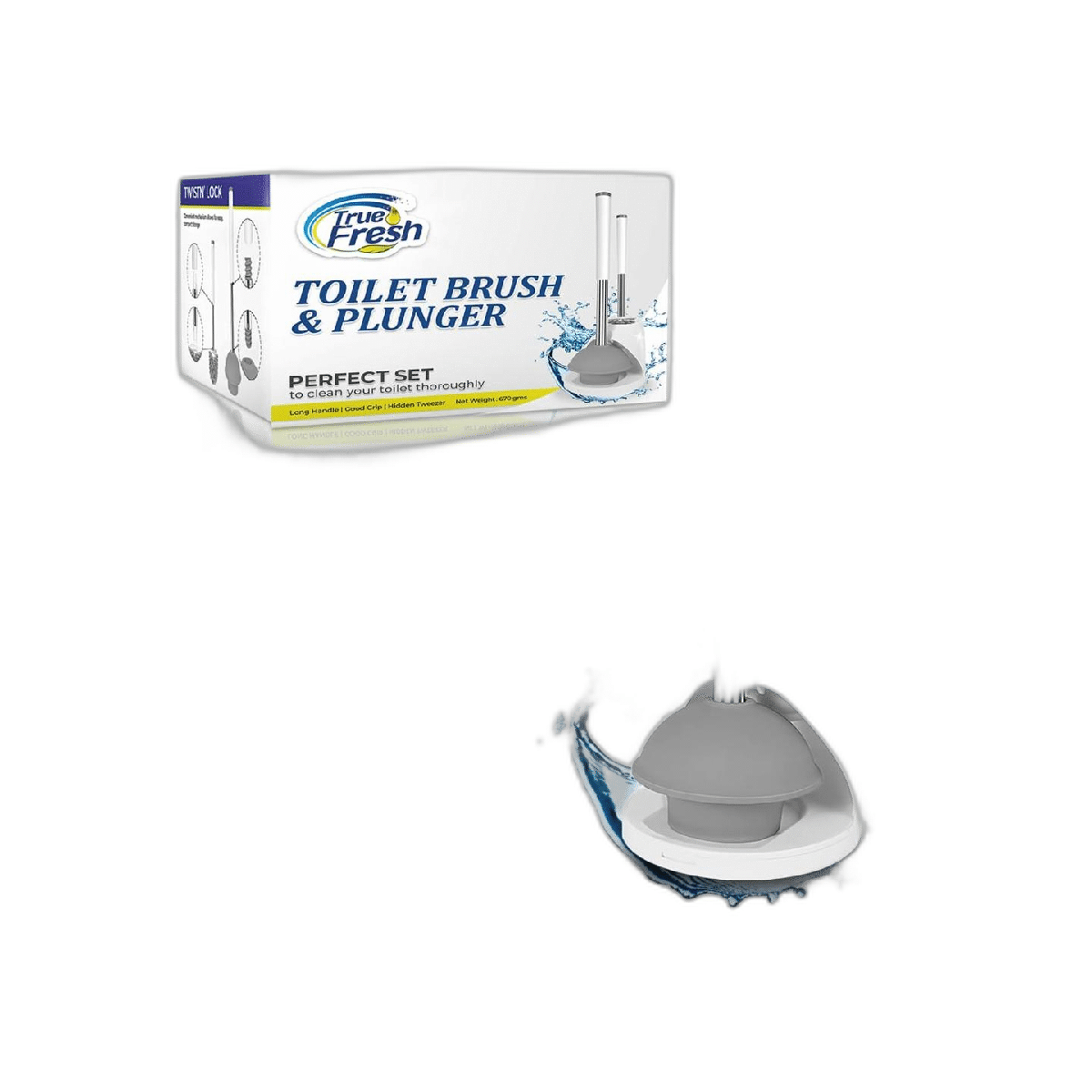 True fresh Juego de cepillo de inodoro y émbolo para baño