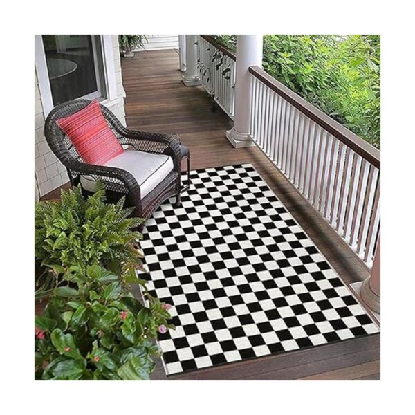 LEEVAN Alfombra a cuadros en blanco y negro de 3 x 5 pies