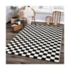 LEEVAN Alfombra a cuadros en blanco y negro de 3 x 5 pies