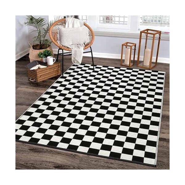LEEVAN Alfombra a cuadros en blanco y negro de 3 x 5 pies