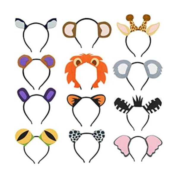12 diademas de animales de fieltro para safari selva_1
