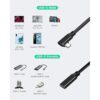 Cable de extensión USB C hembra a macho de ángulo recto de