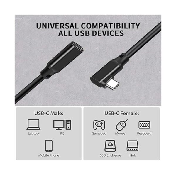 Cable de extensión USB C hembra a macho de ángulo recto de
