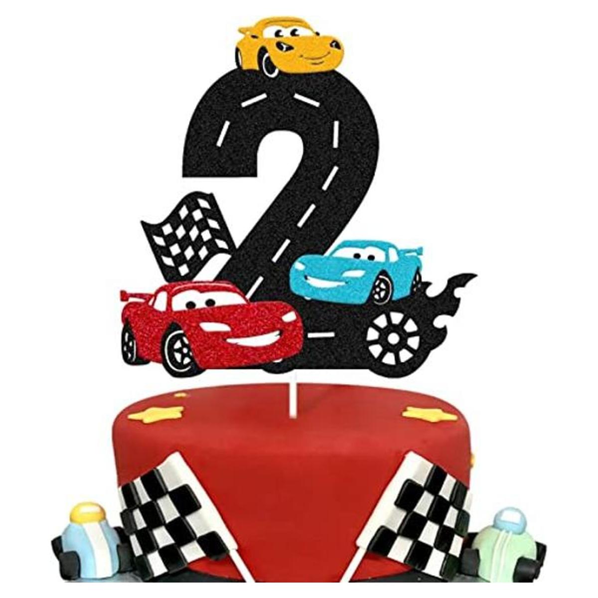 Decoración de pastel de 2 cumpleaños de coche de