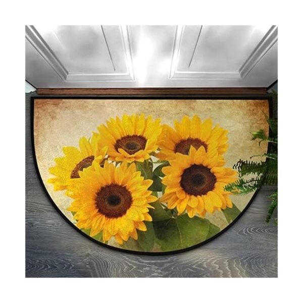 Felpudo de media ronda con diseño de girasol retro y