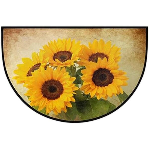 Felpudo de media ronda con diseño de girasol retro y