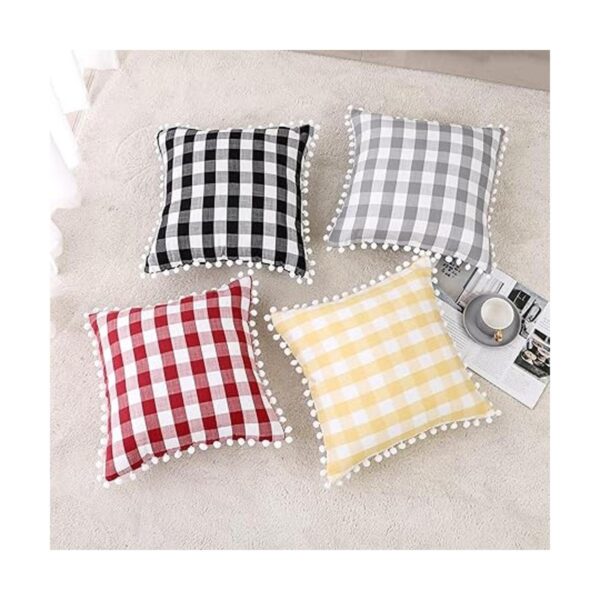 Juego de 2 fundas de almohada de otoño a cuadros negros y