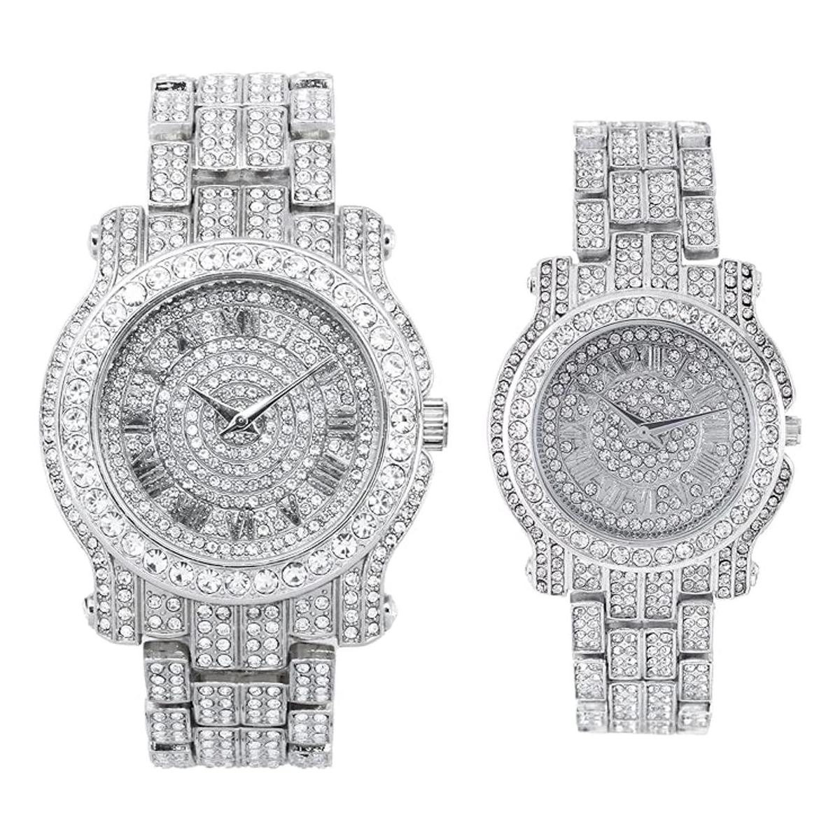 Iced Out Watches 2Pack His Her Matching Set Simulated