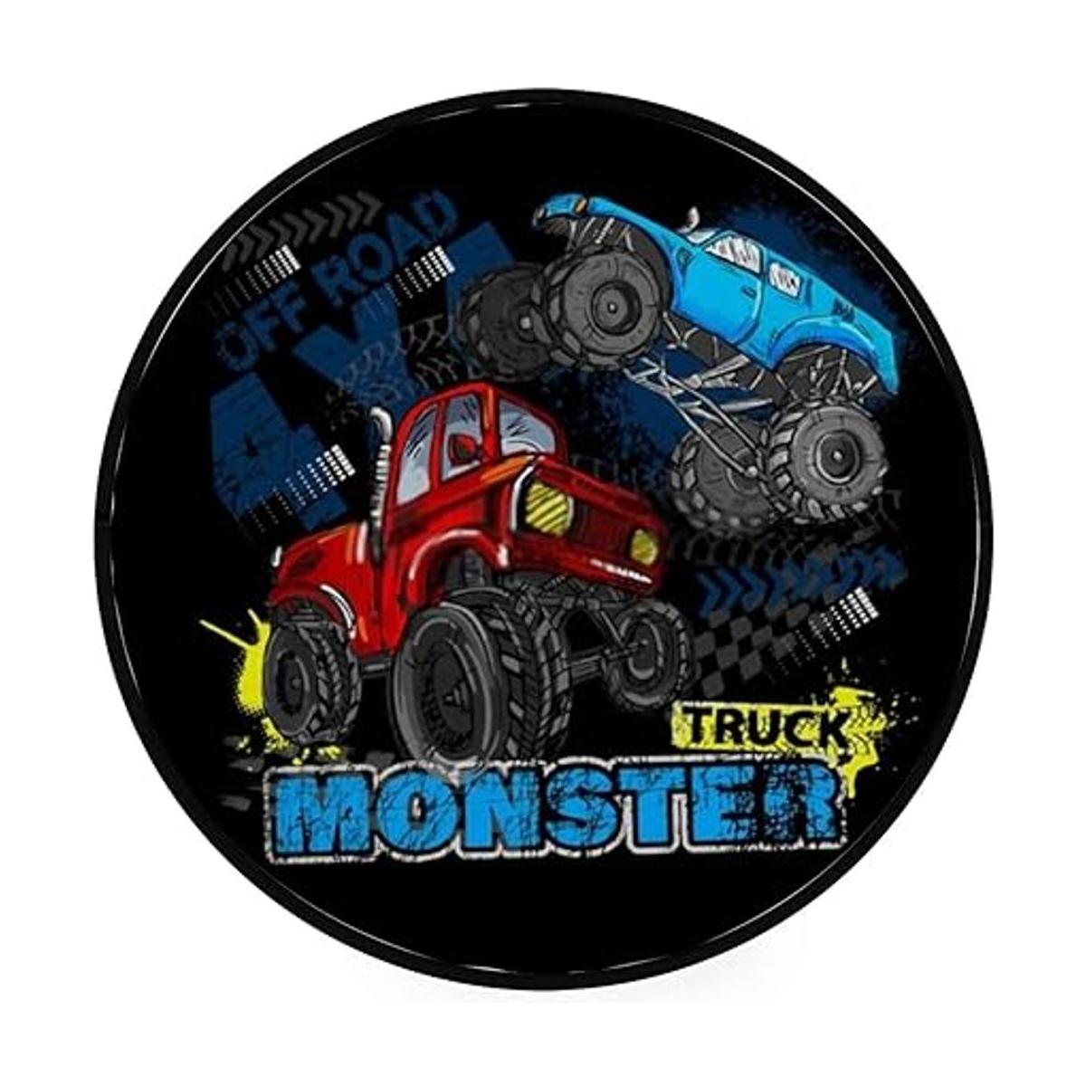 Kuizee Alfombra redonda azul Monster Truck Boy sala de