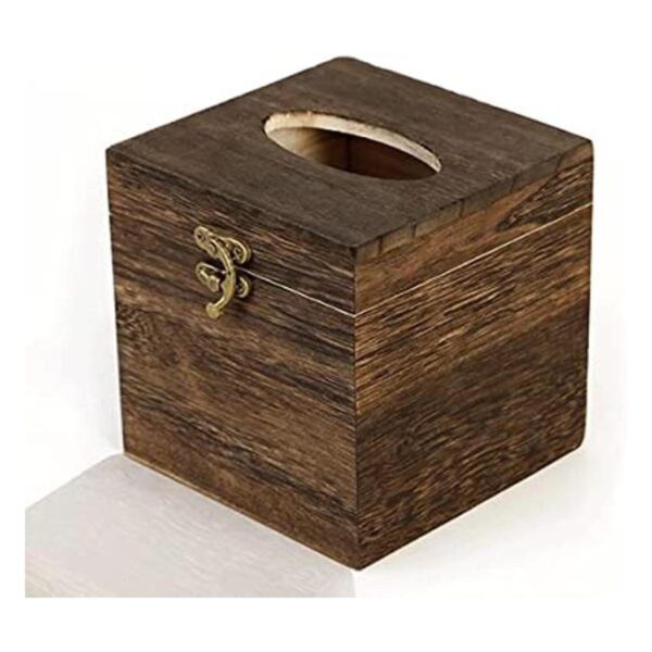 Caja de pañuelos de madera cuadrada con tapa con bisagras