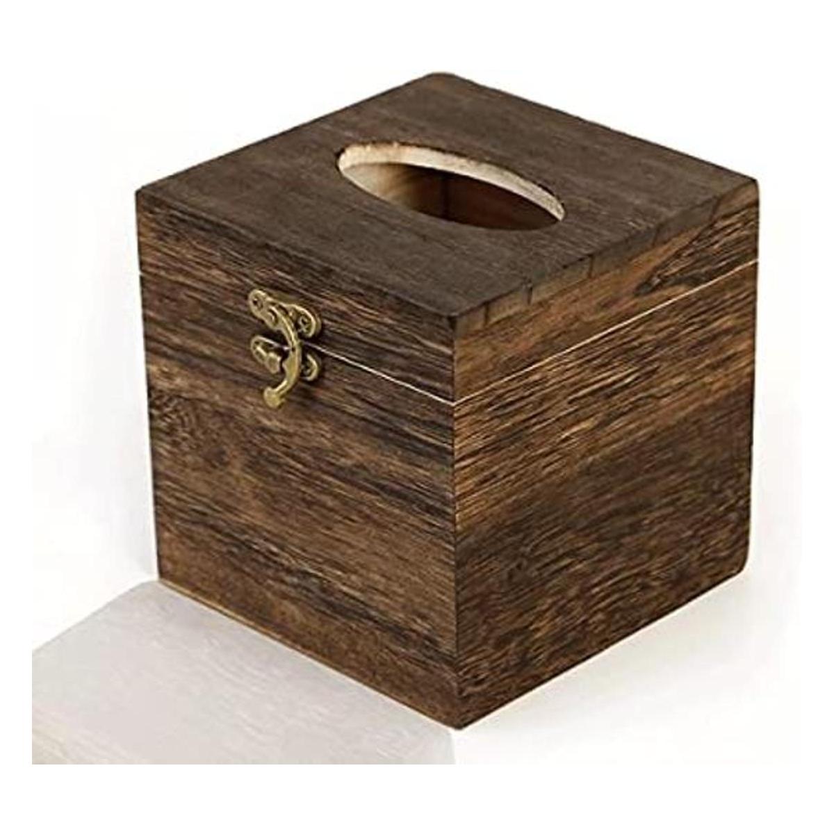 Caja de pañuelos de madera cuadrada con tapa con bisagras