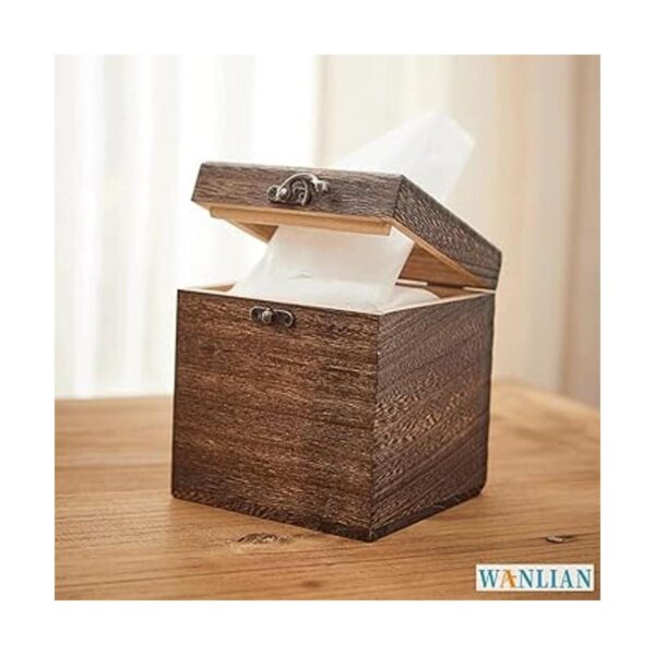 Caja de pañuelos de madera cuadrada con tapa con bisagras