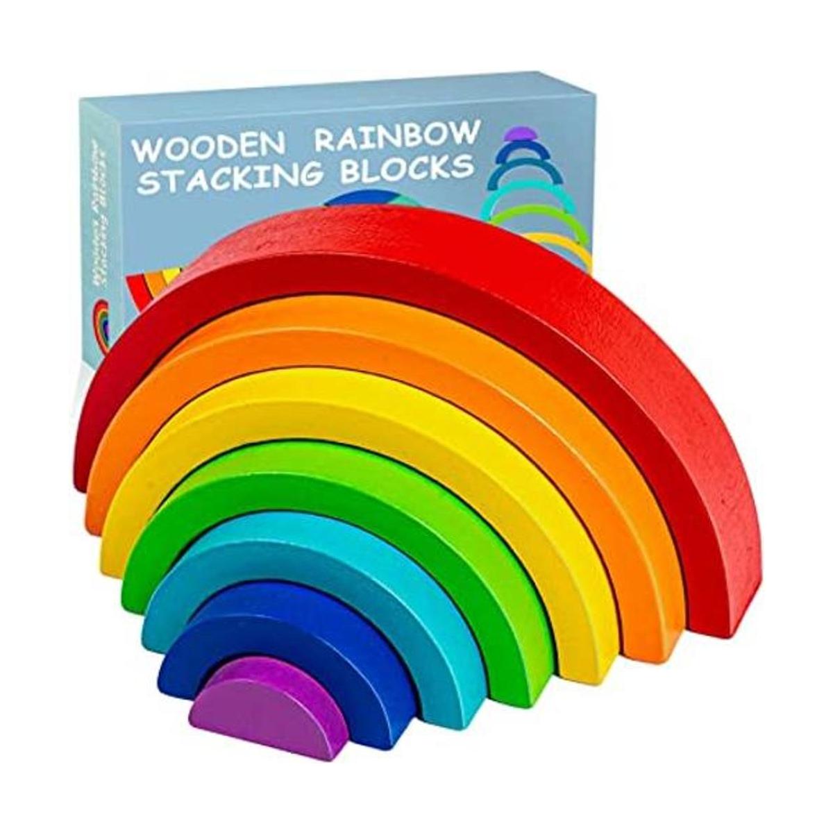 TUOWITA Juguete apilable de madera arco iris juego